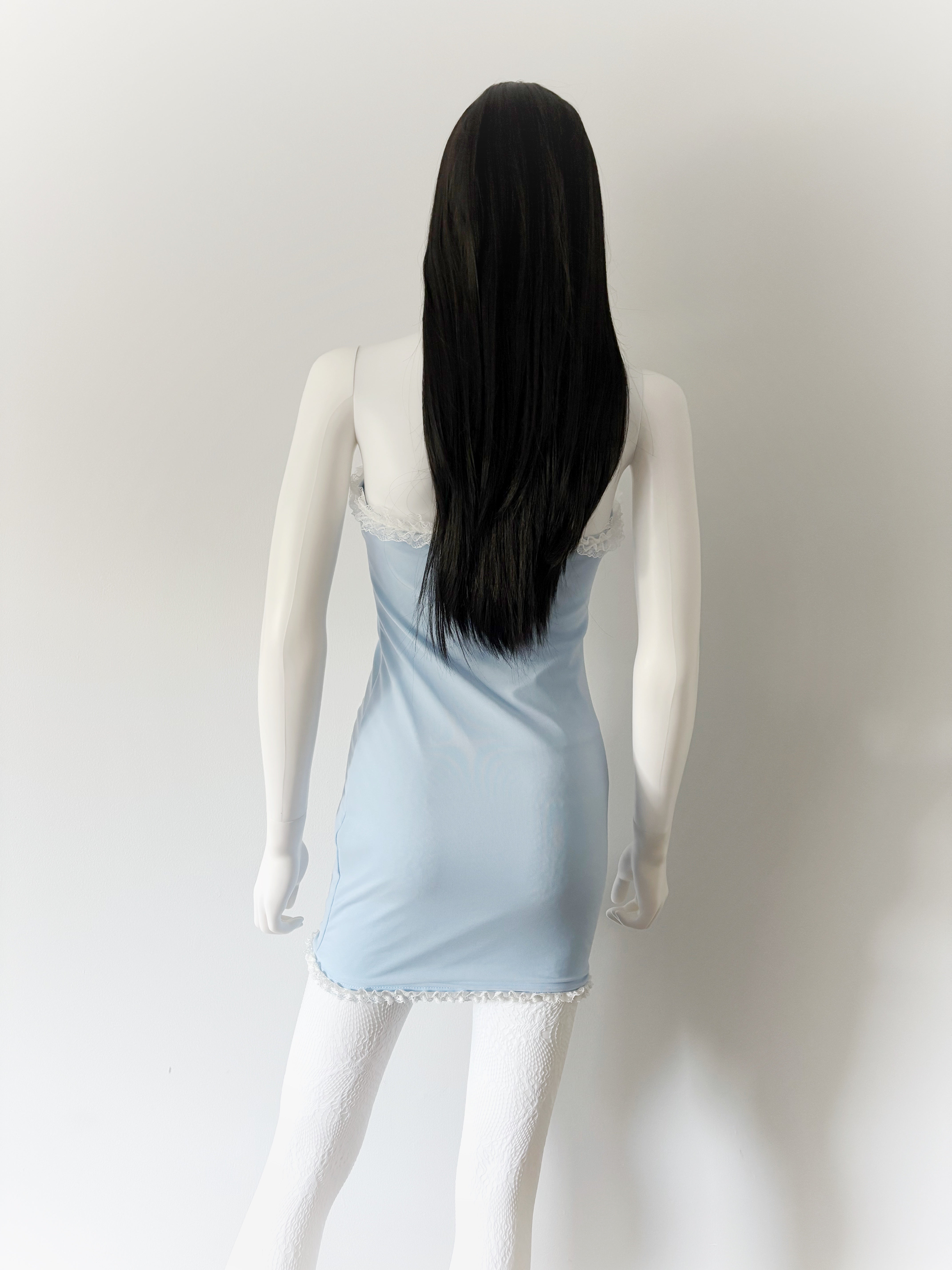 Blue Ruffle and Bow Tube Dress