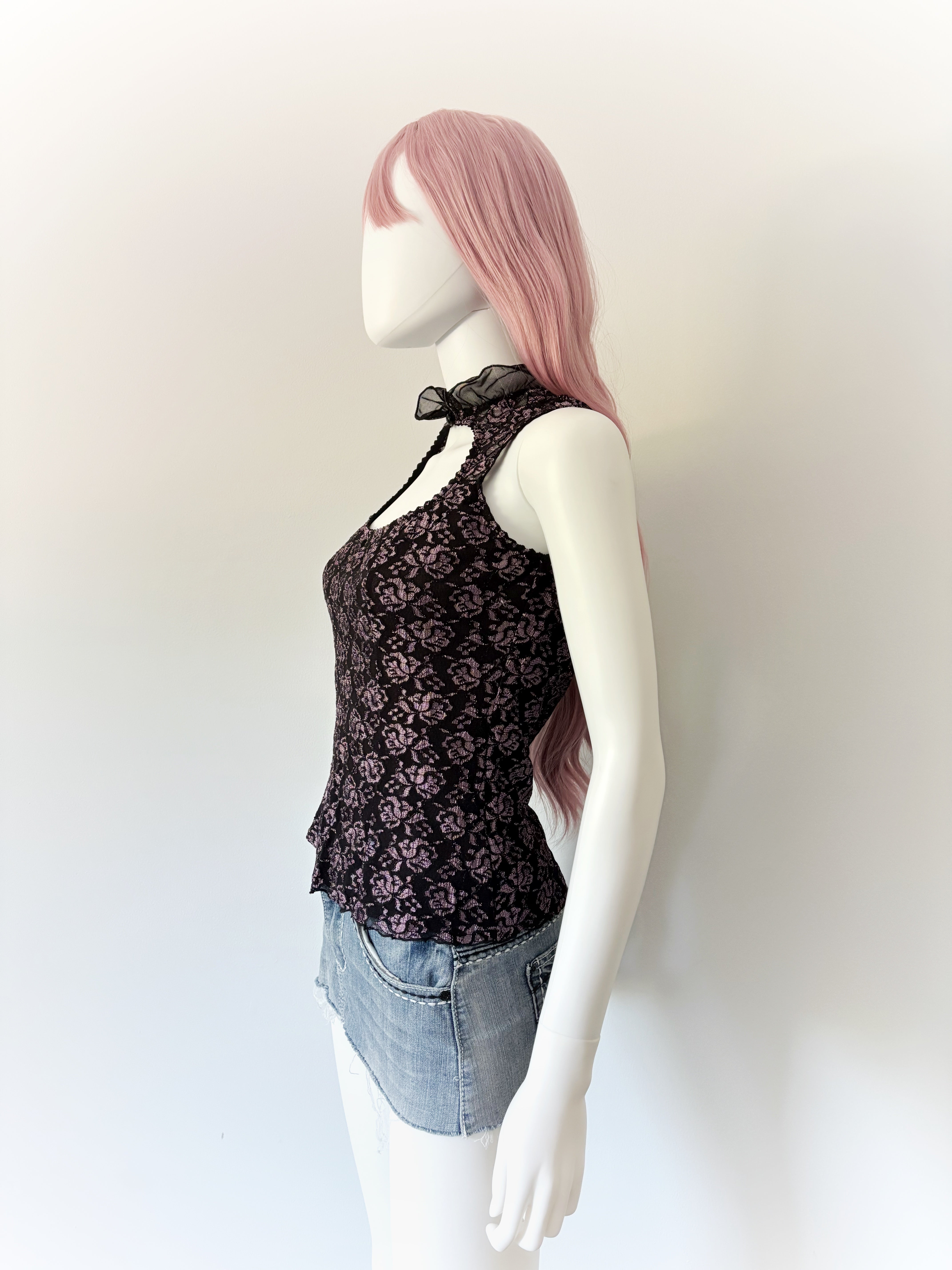Black and Purple Floral Lace Cami