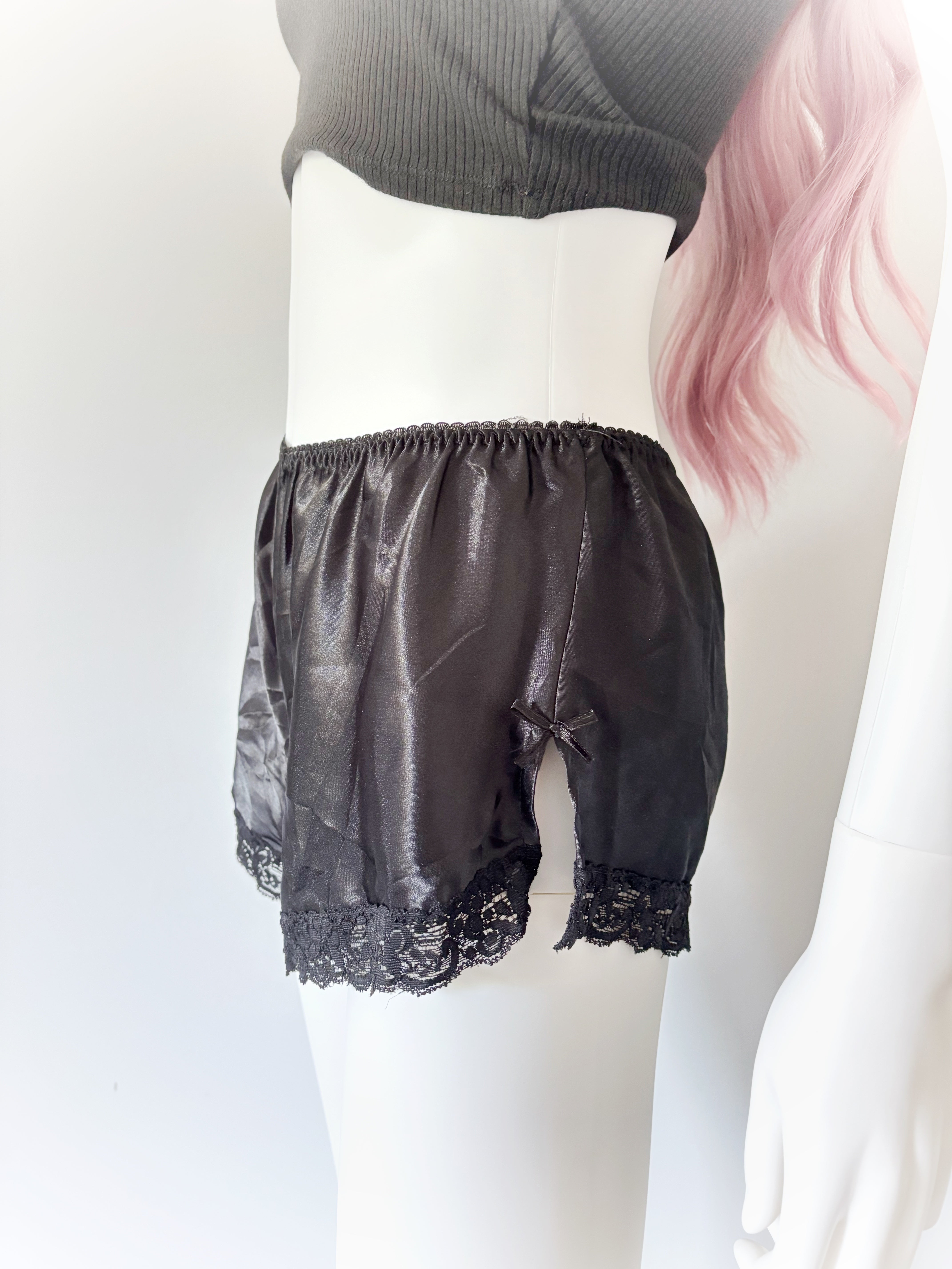 Black Silky Lingerie Bloomer Shorts