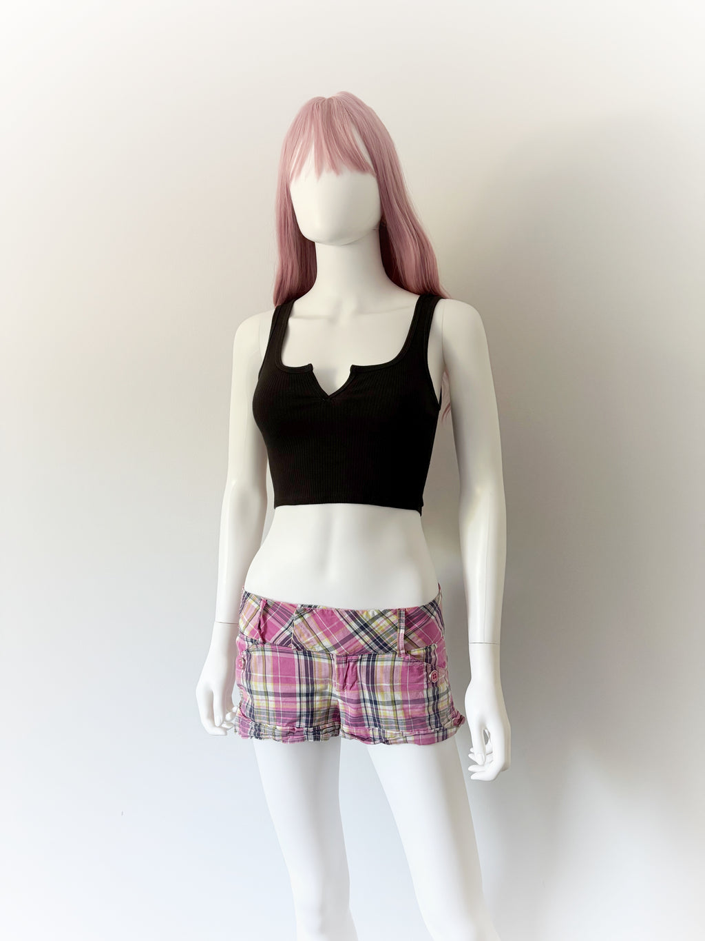 Y2K Low Waisted Pink Plaid Shorts