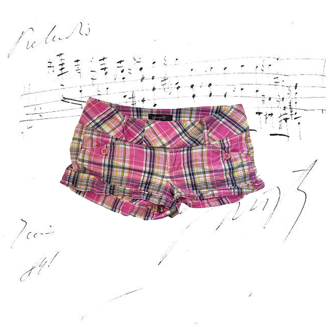 Y2K Low Waisted Pink Plaid Shorts