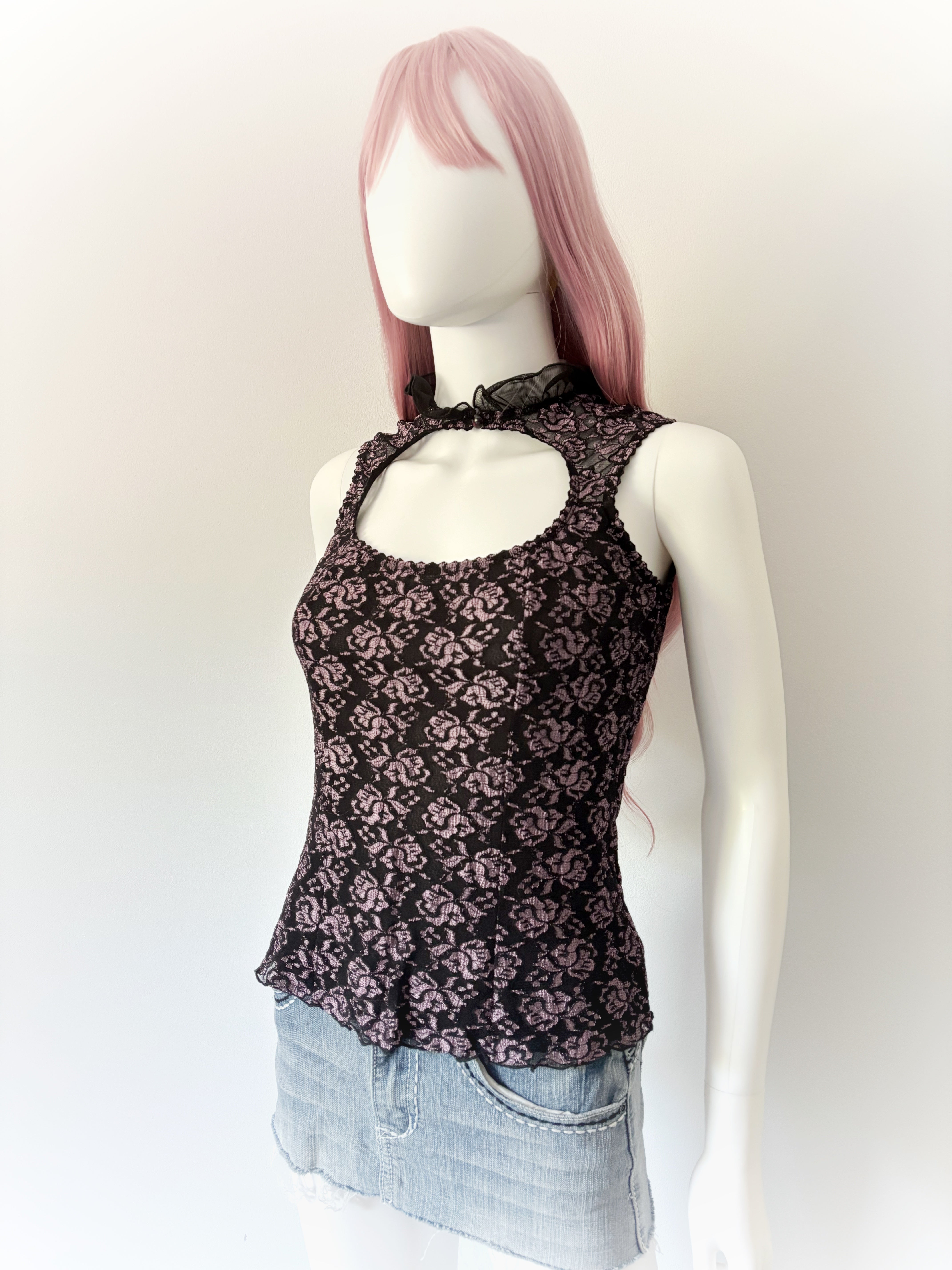 Black and Purple Floral Lace Cami