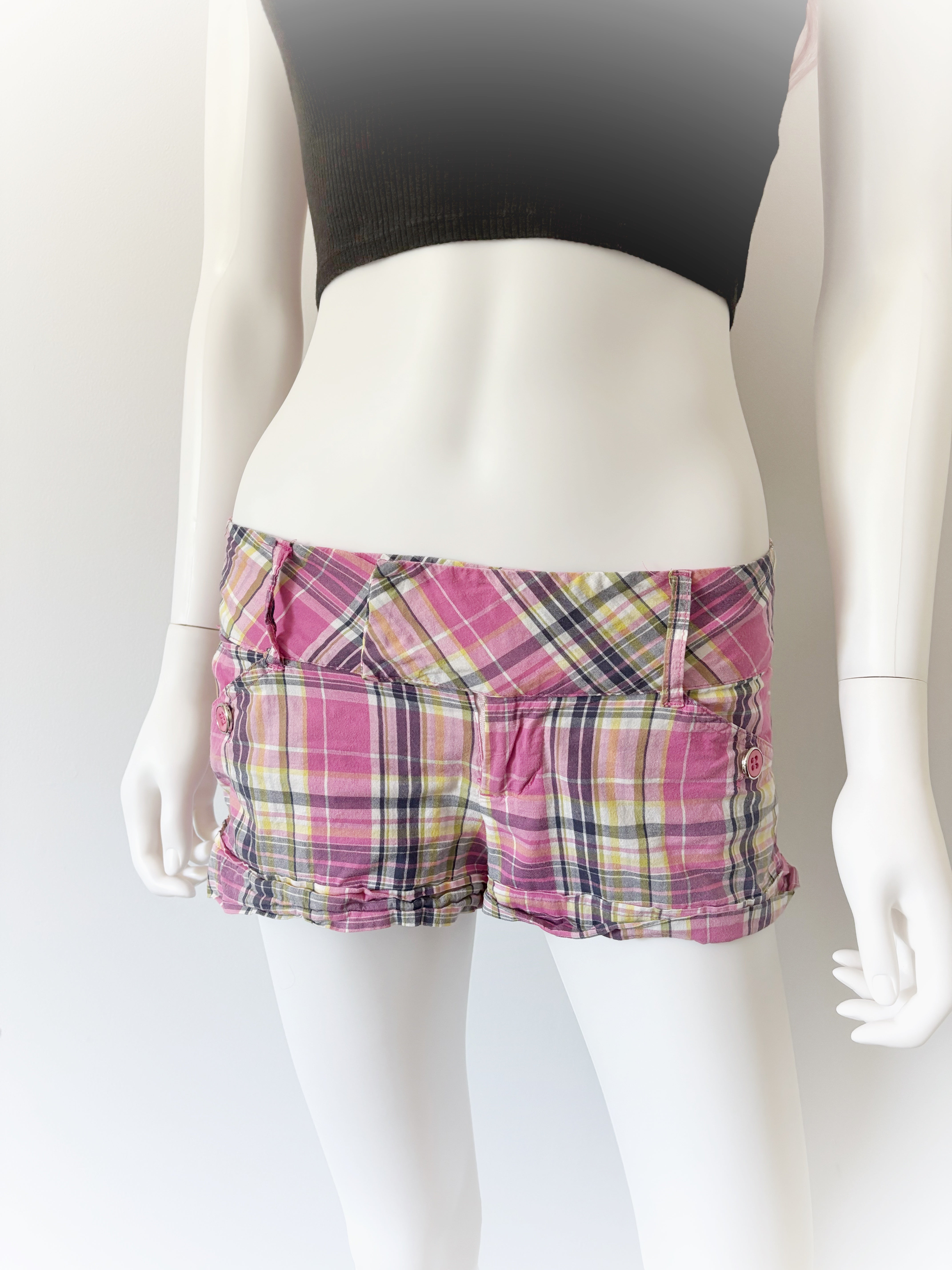 Y2K Low Waisted Pink Plaid Shorts
