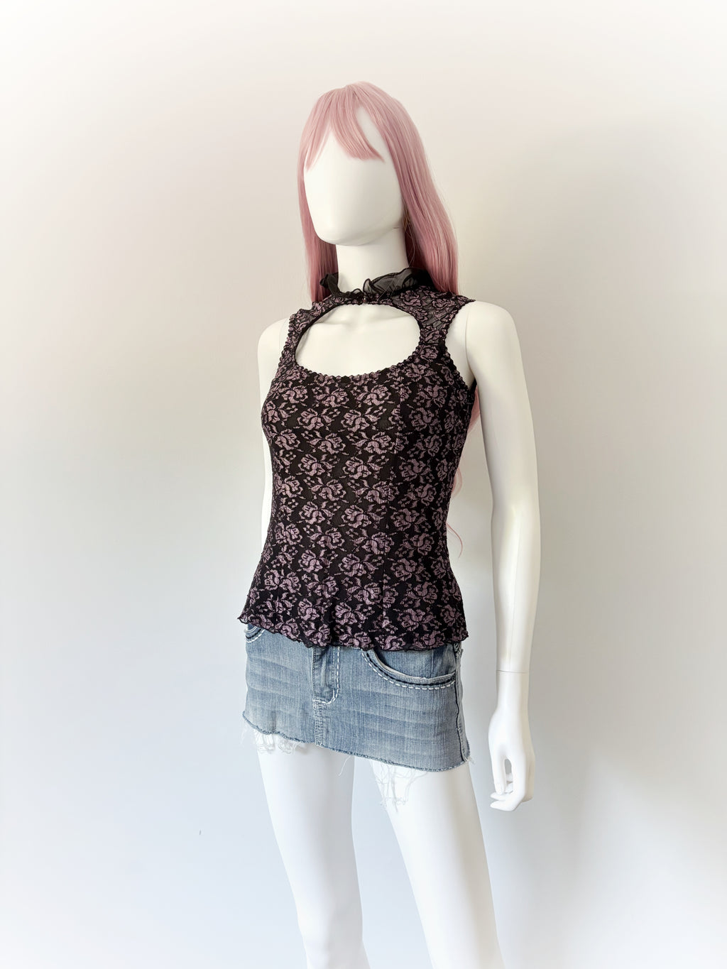 Black and Purple Floral Lace Cami