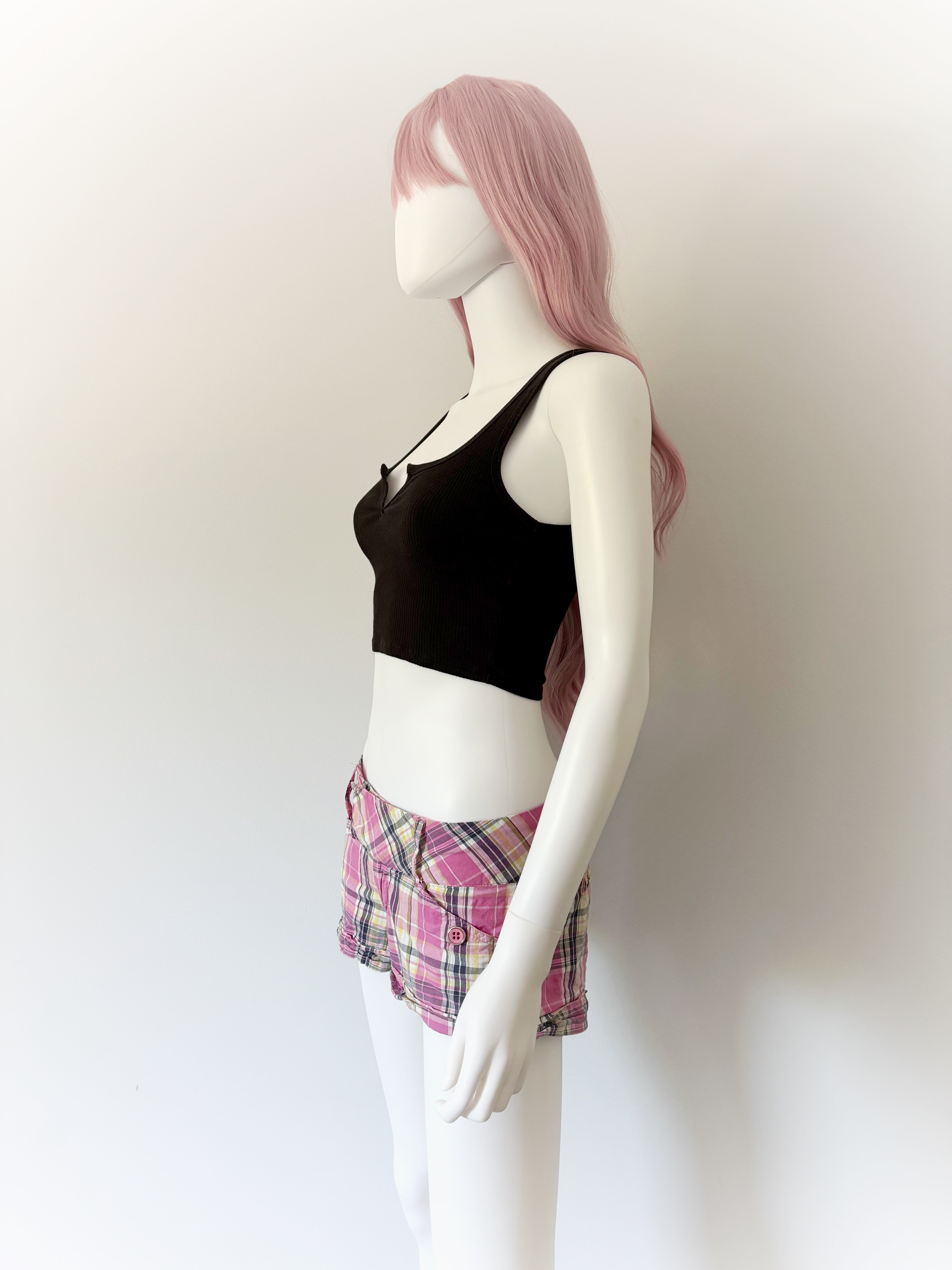 Y2K Low Waisted Pink Plaid Shorts