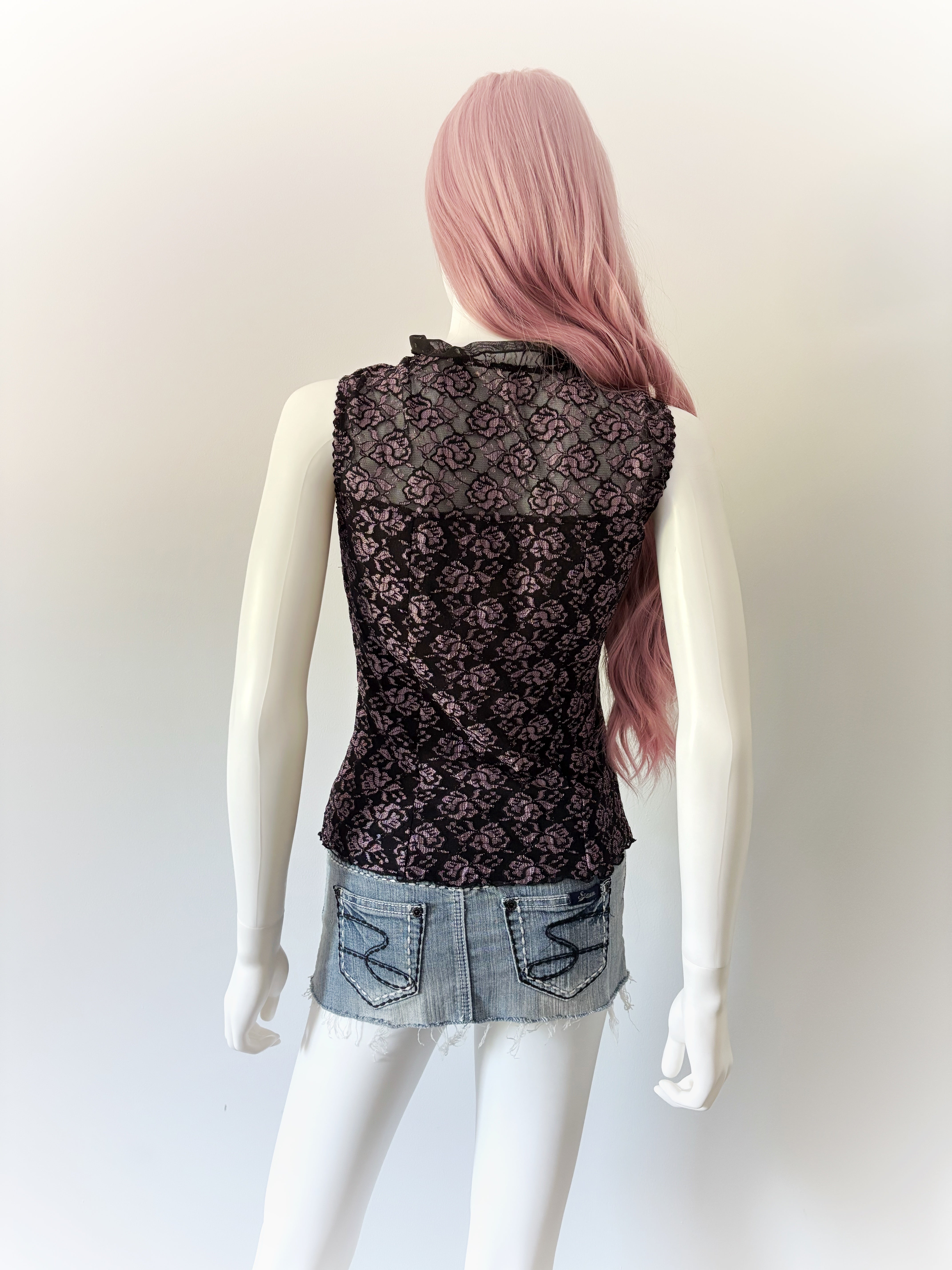Black and Purple Floral Lace Cami
