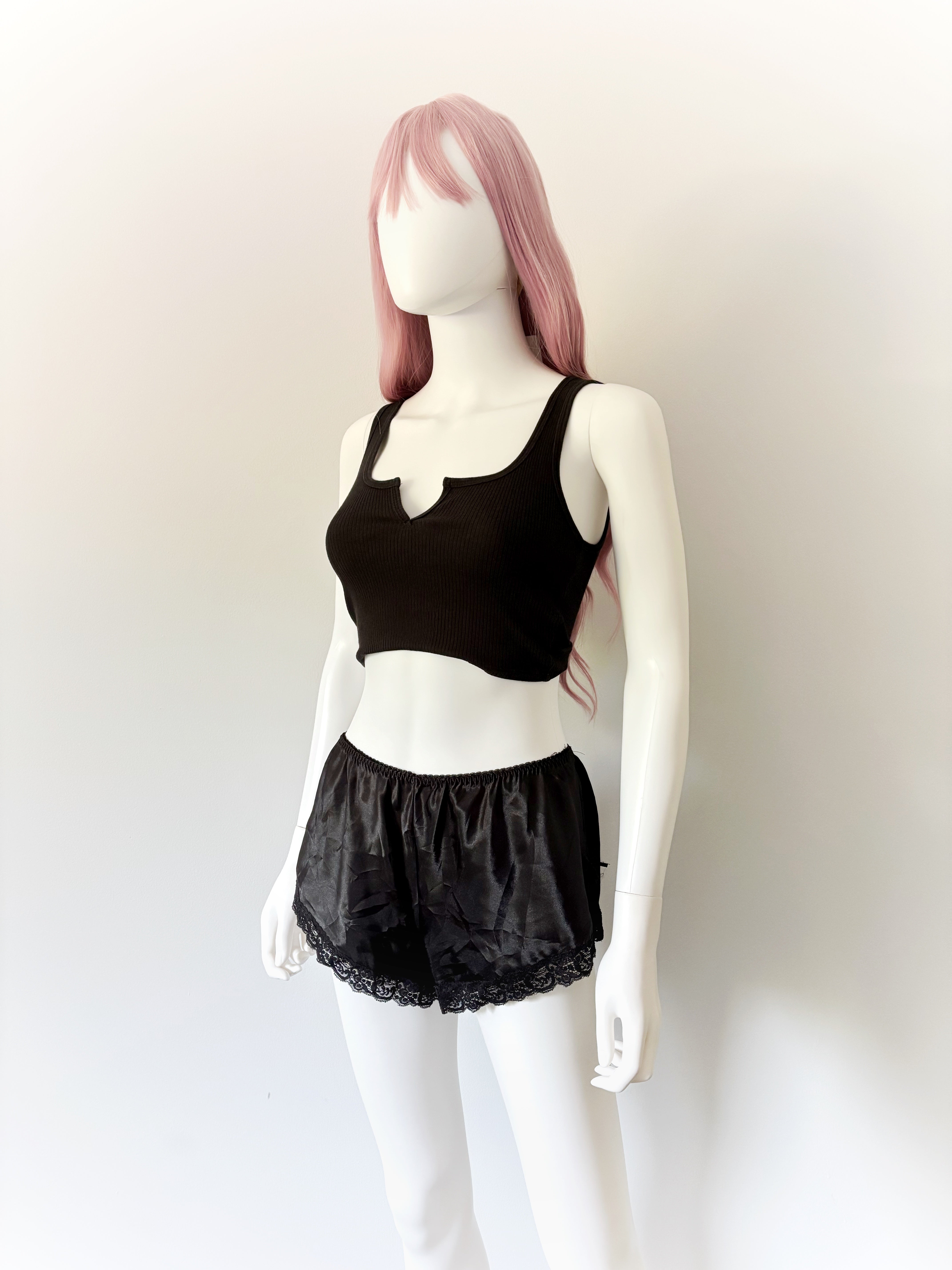 Black Silky Lingerie Bloomer Shorts