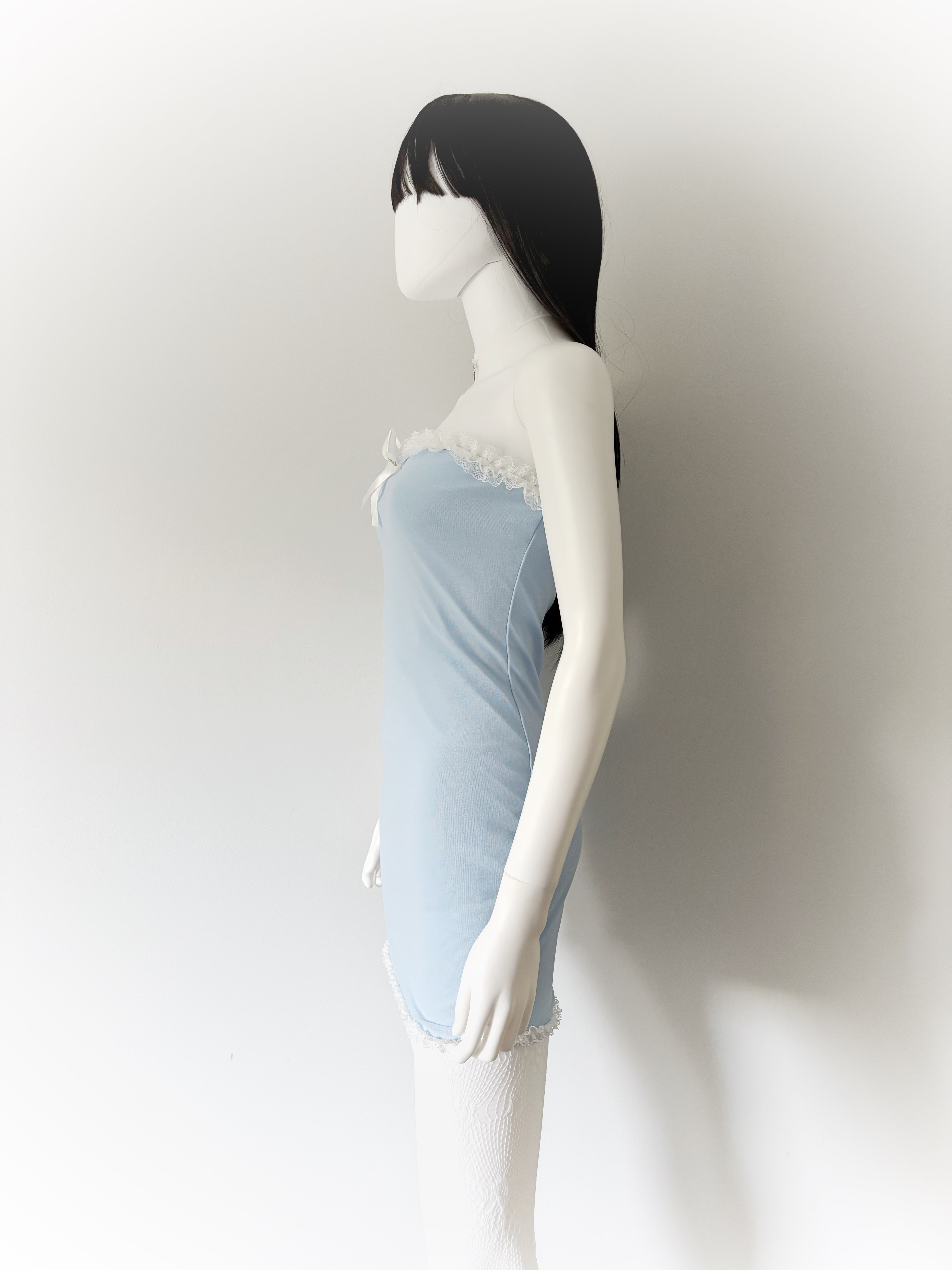 Blue Ruffle and Bow Tube Dress