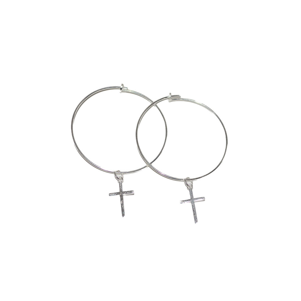 S925 Sterling Silver Dainty Cross Charm Hoop Earrings