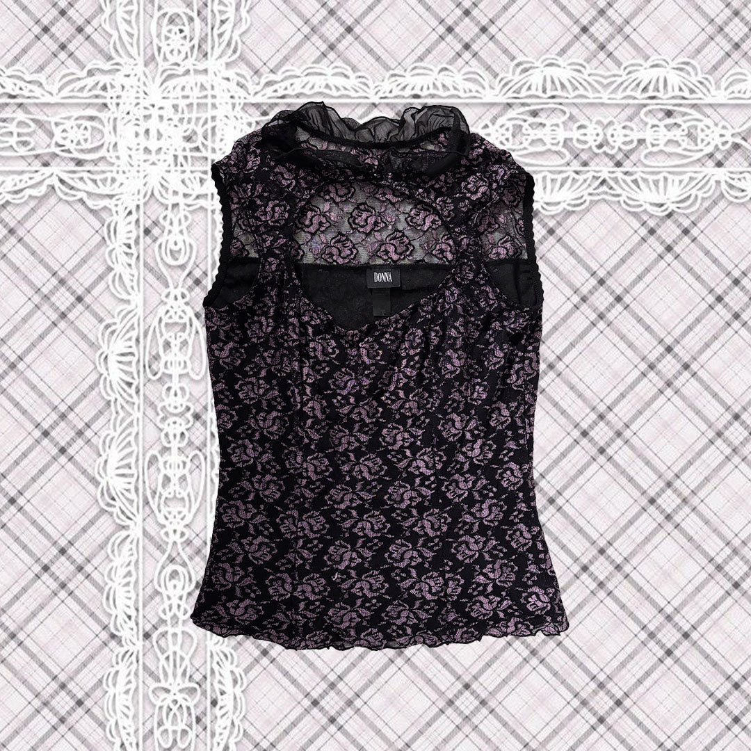 Black and Purple Floral Lace Cami