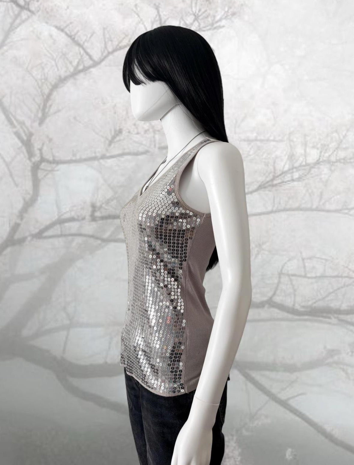 Sparkly silver sequin tank top