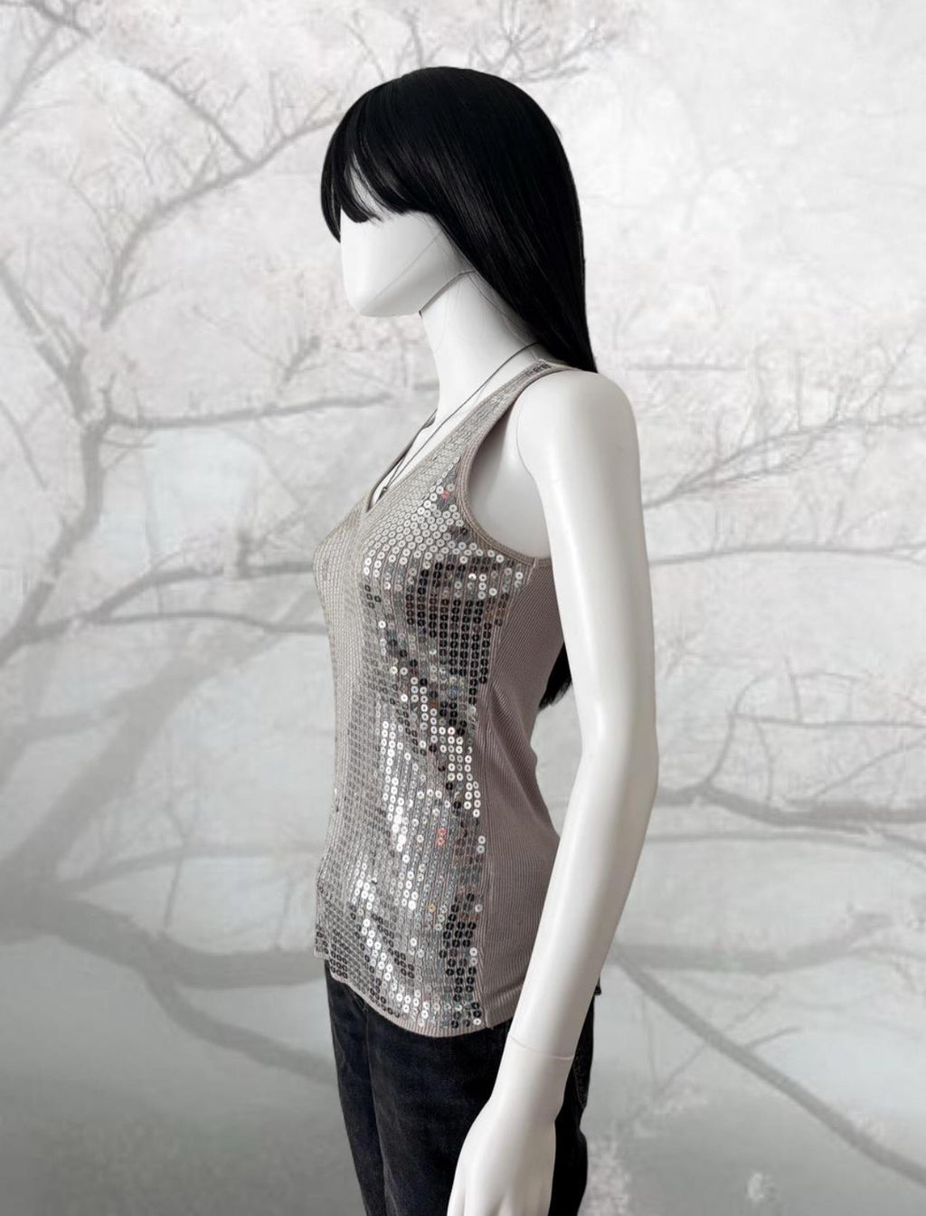 Sparkly silver sequin tank top