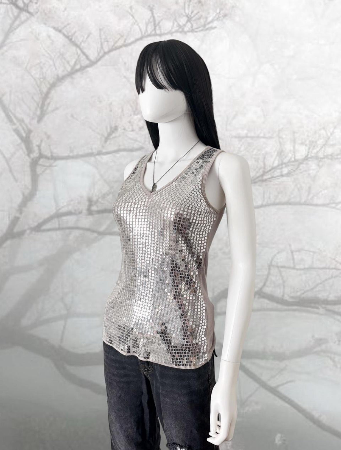 Sparkly silver sequin tank top