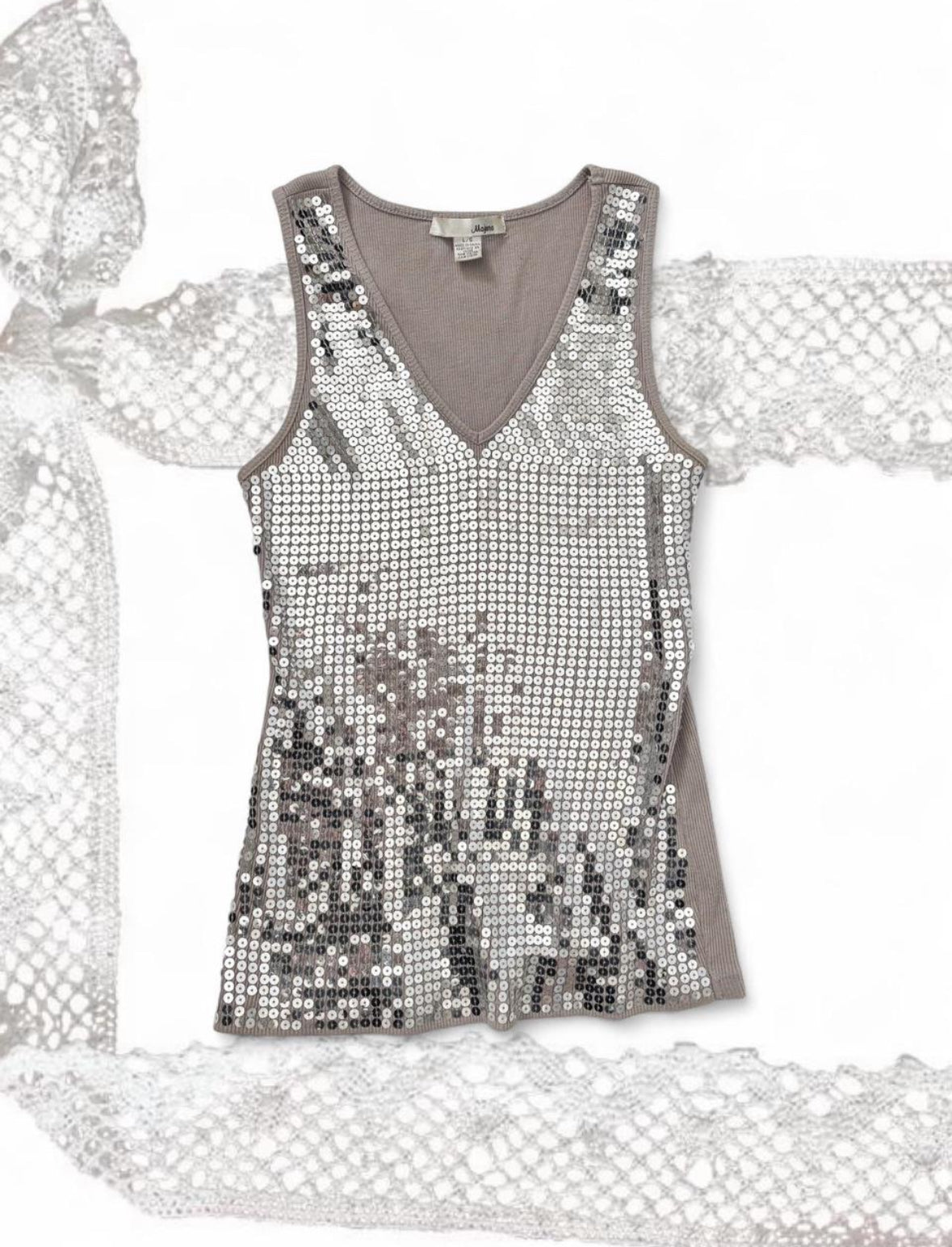 Sparkly silver sequin tank top