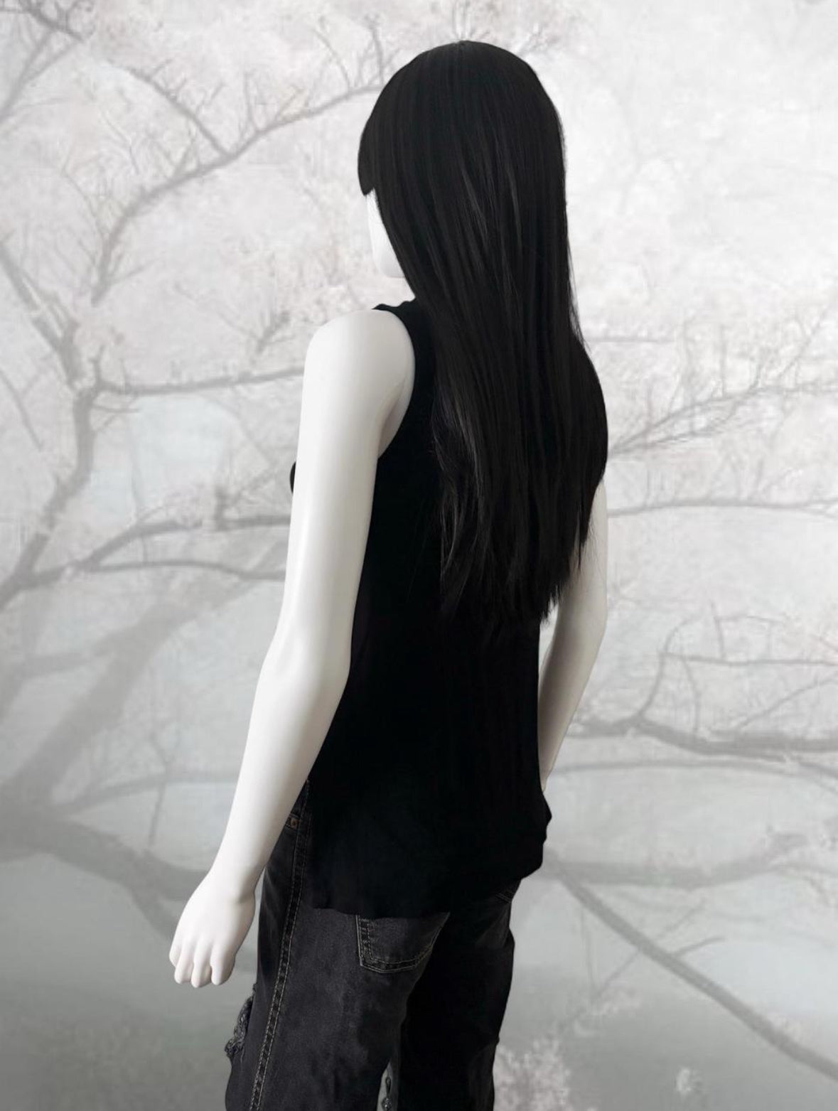 Black V neck tank top with zipper detail