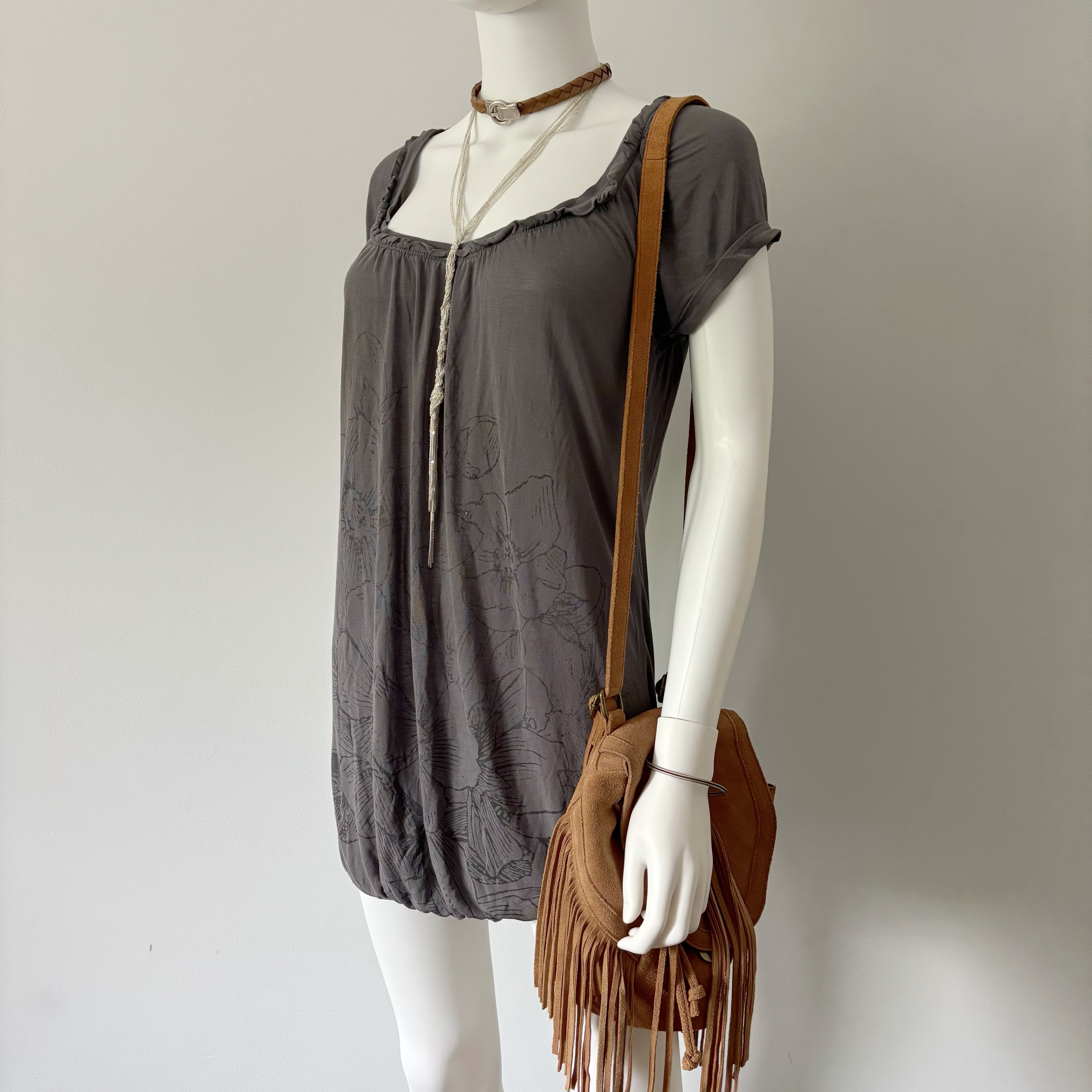 Grey Floral Off The Shoulder Dress