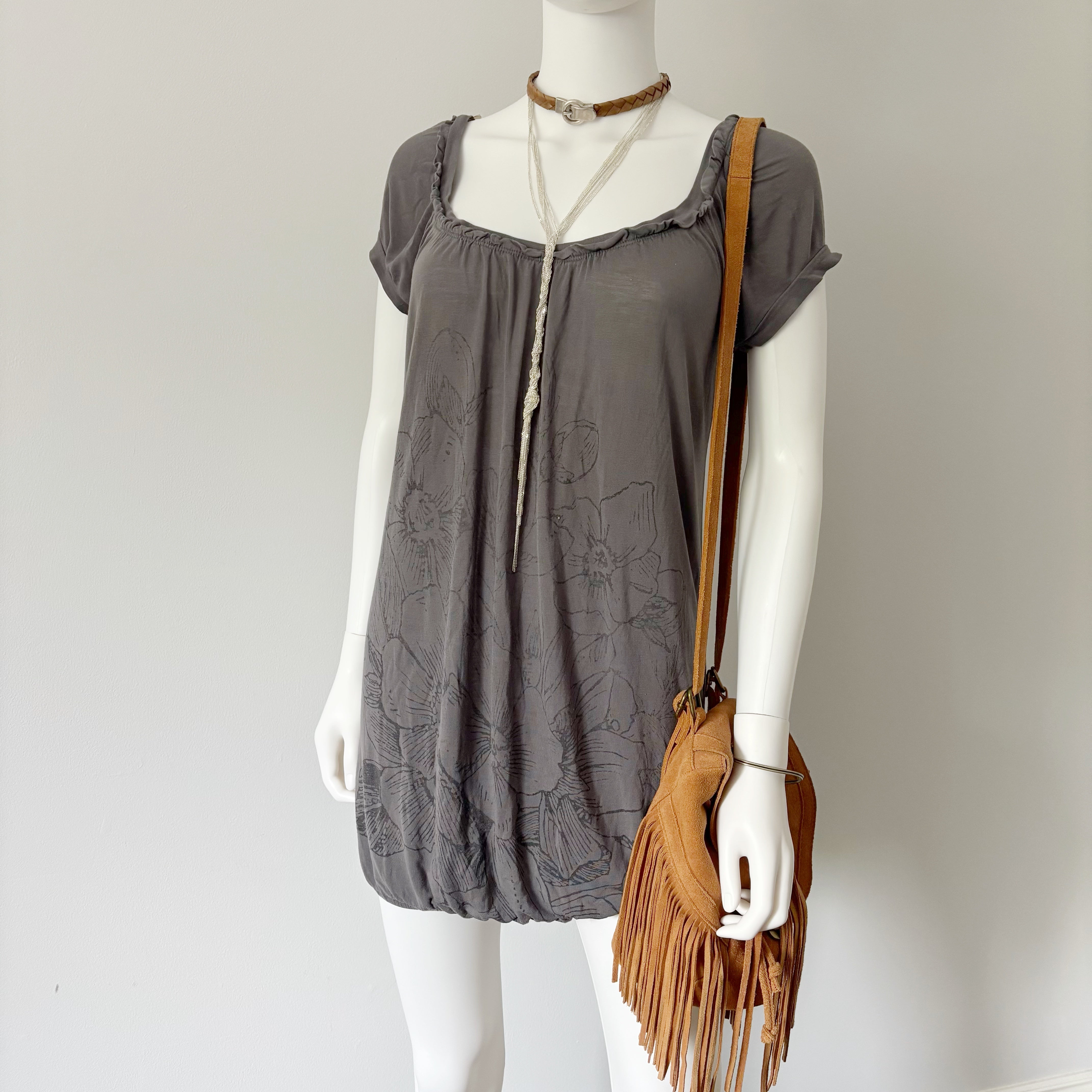 Grey Floral Off The Shoulder Dress