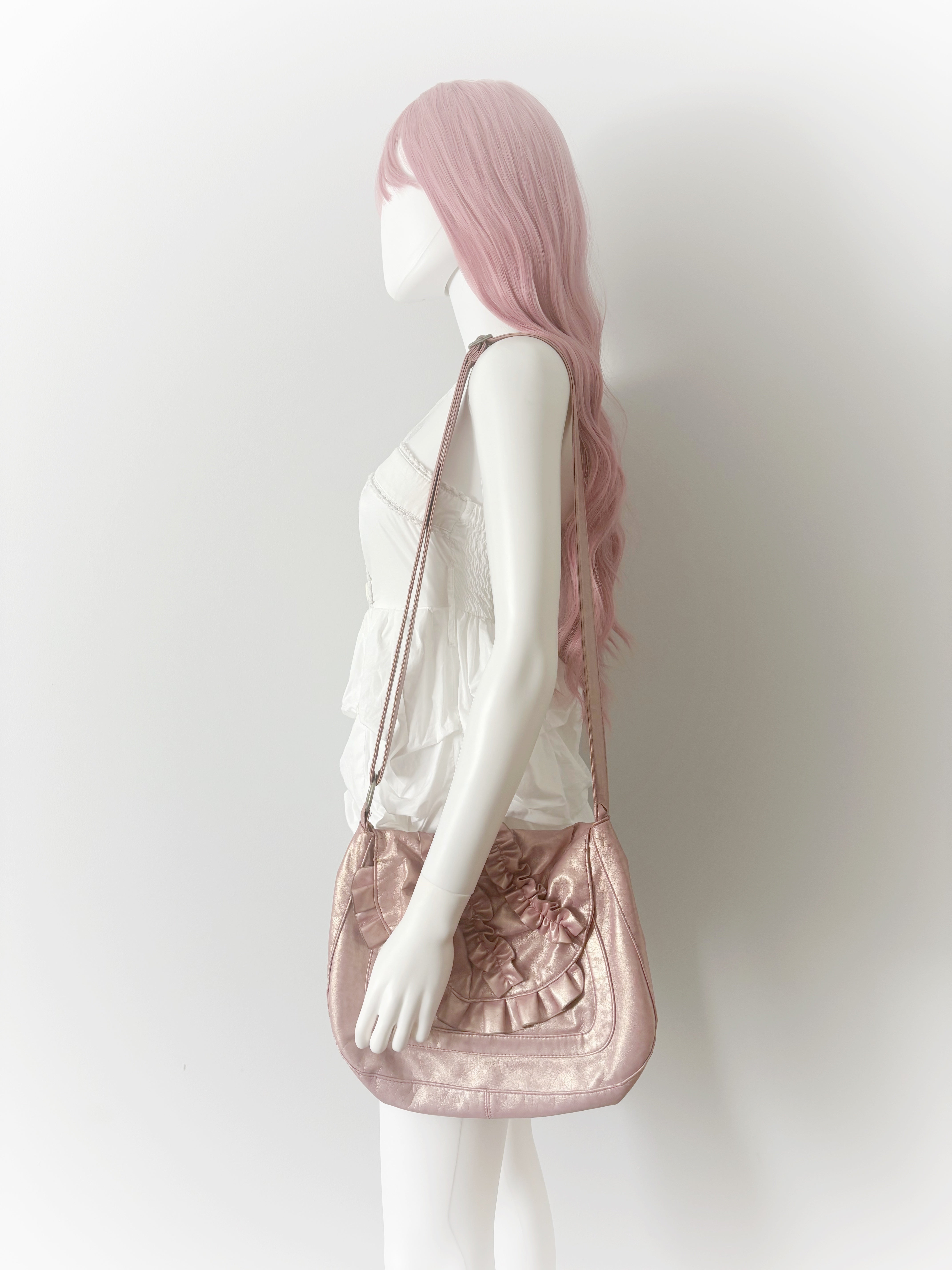 White bubble dress with cute button detail and ruched skirt